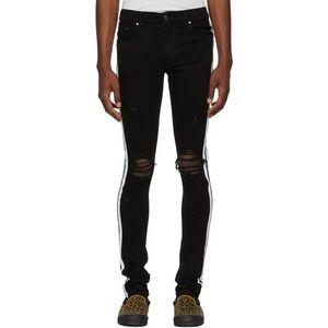 Amiri Men's Black White Stripe Distressed Denim Track Skinny-fit Jeans Size 28